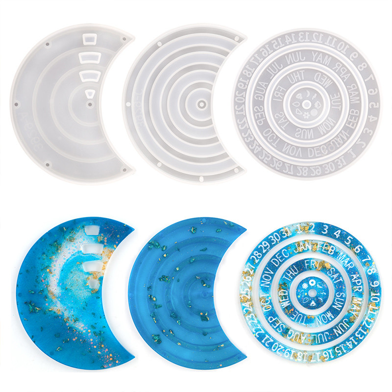 

New Style Rotatable Moon Shape Calendar Resin Mold Silicone Perpetual Calendar Molde Para Resina Epoxi Pendant Home Decorations
