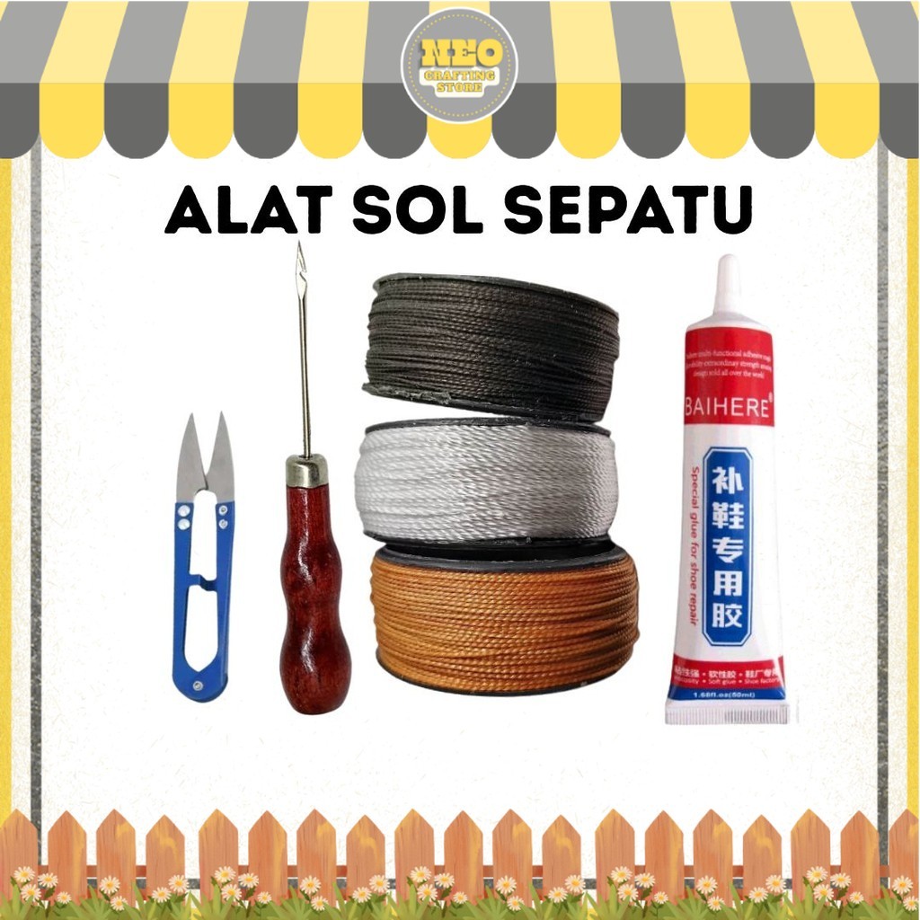 Benang Nilon sol sepatu / Jarum Sol Sepatu / Lem Sol