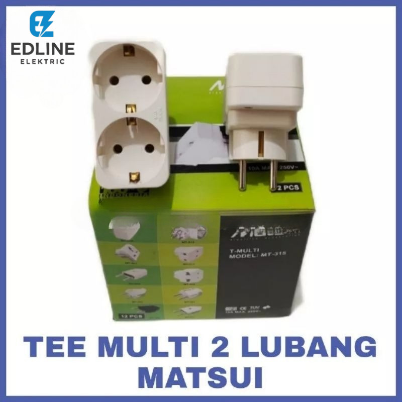 Steker T Multi +Stop Kontak 2 Lubang Putih Matsui MT315 PTH