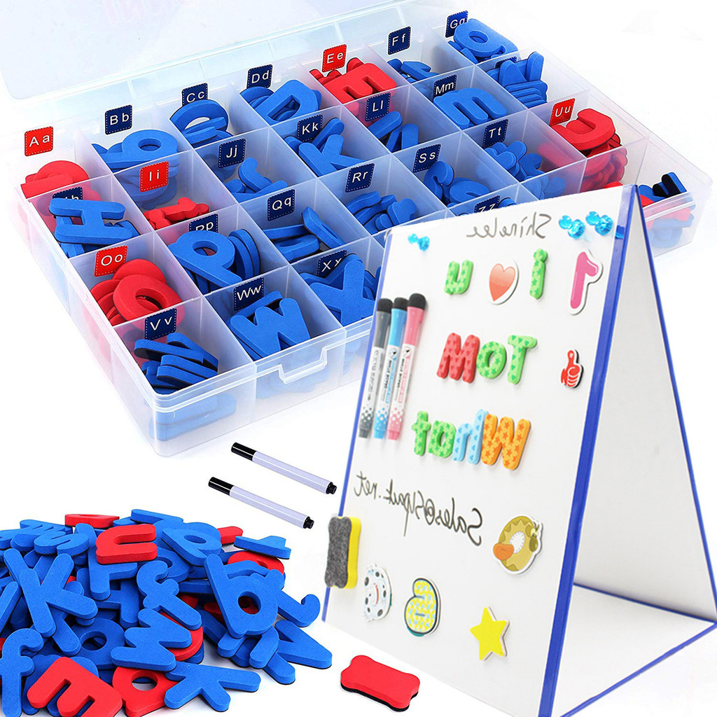 

Magnetic Letters Kit Alphabet Magnets Toy 238 Pcs ABC Foam Large Double-Side Magnet Board Pen Board Eraser Refridge Magnets