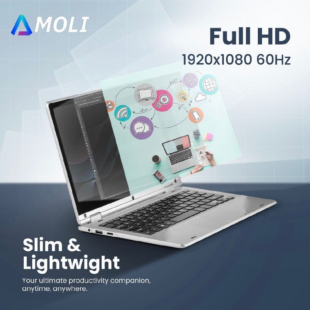 AMOLI  Laptop Baru 2024 11,6/13,3 Inci RAM 8+256GB SSD Intel N4020, Hadiah Gratis Win11+Office+, Tip