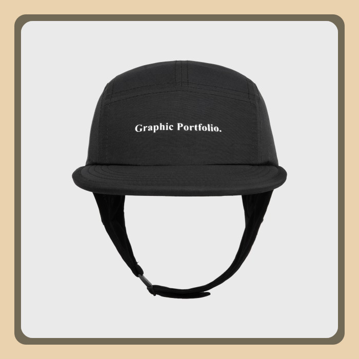 UNKL347 Topi Five Panel Hitam Detail Simple STEN