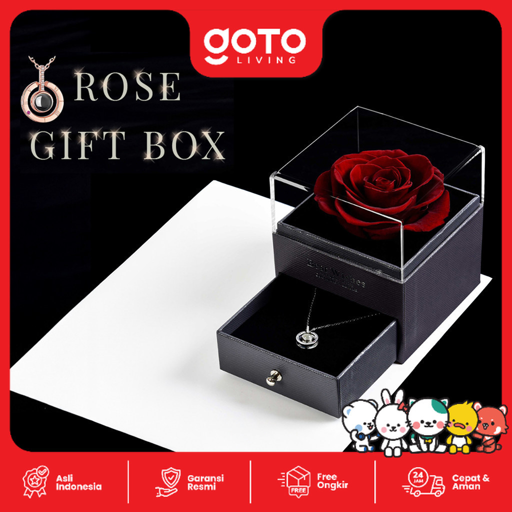 Goto Alexa Gift Box Bunga Mawar Kalung Liontin Kotak Kado Aesthetic