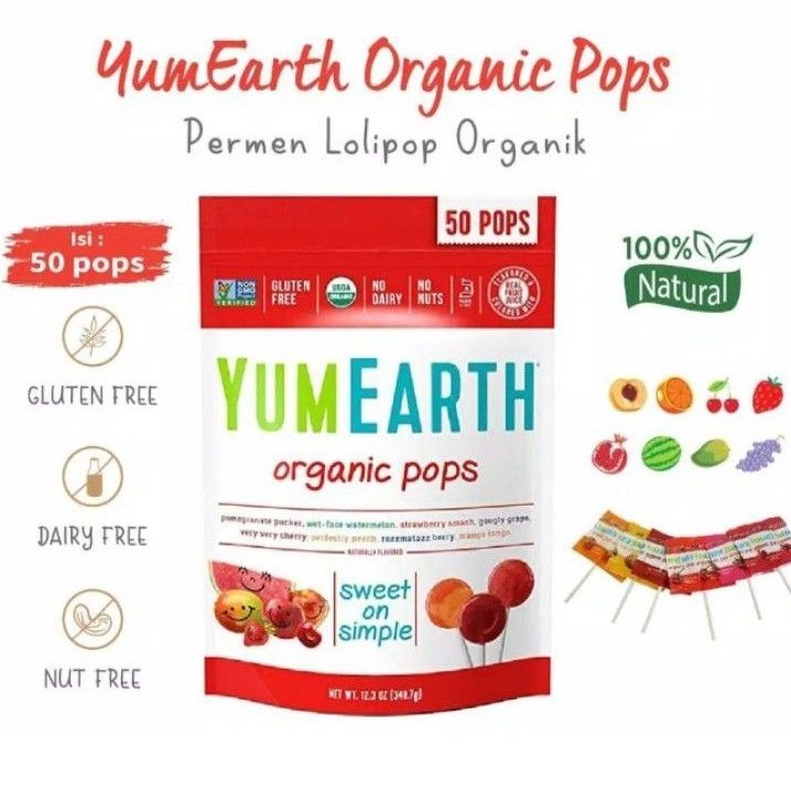 

Yumearth organic lollipop-Permen organik vitamin yum earth lolipop @50pops/pack