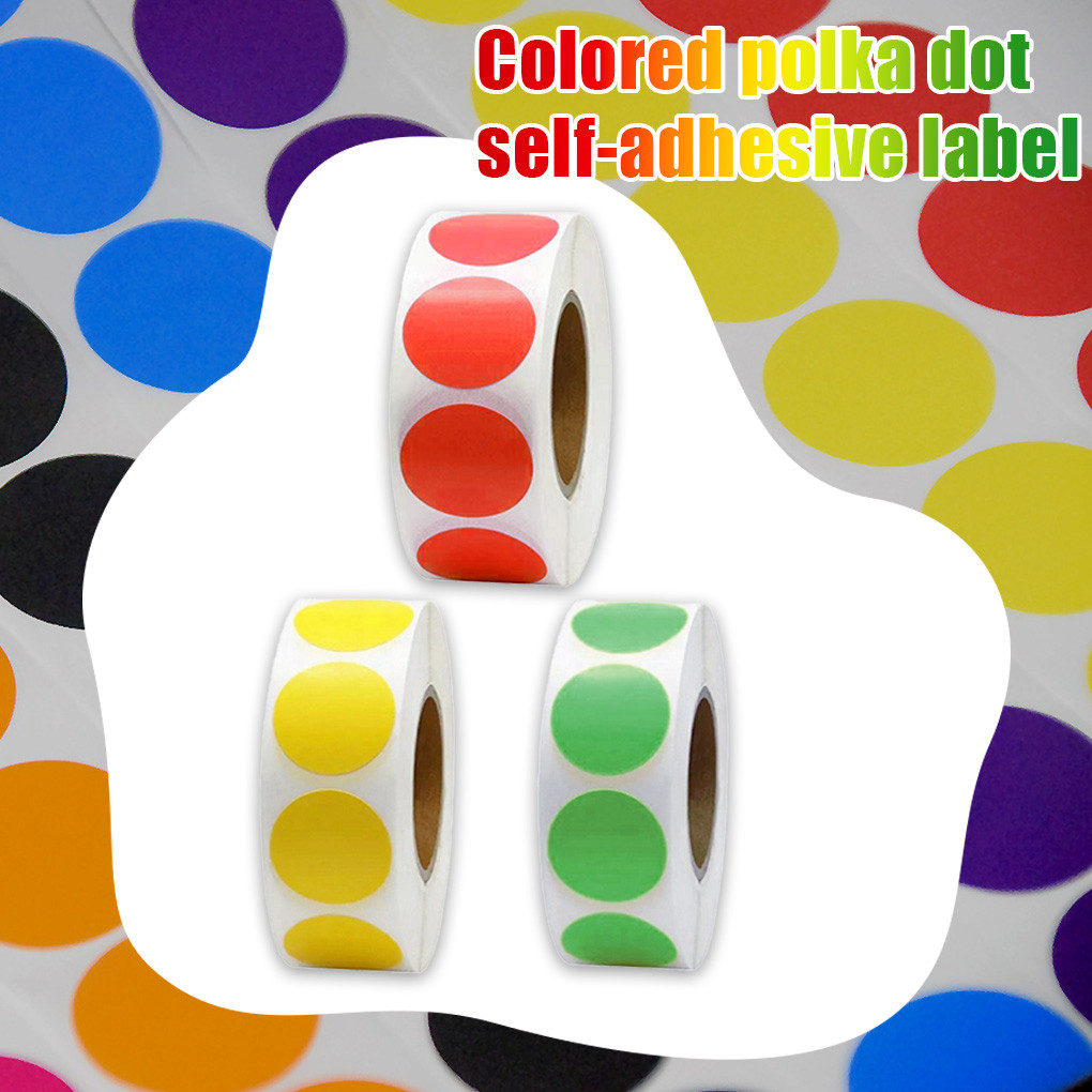 

Stiker penanda gulungan 25mm titik-titik berwarna kertas berlapis label catatan bulat stiker penyegel 500pcs/roll