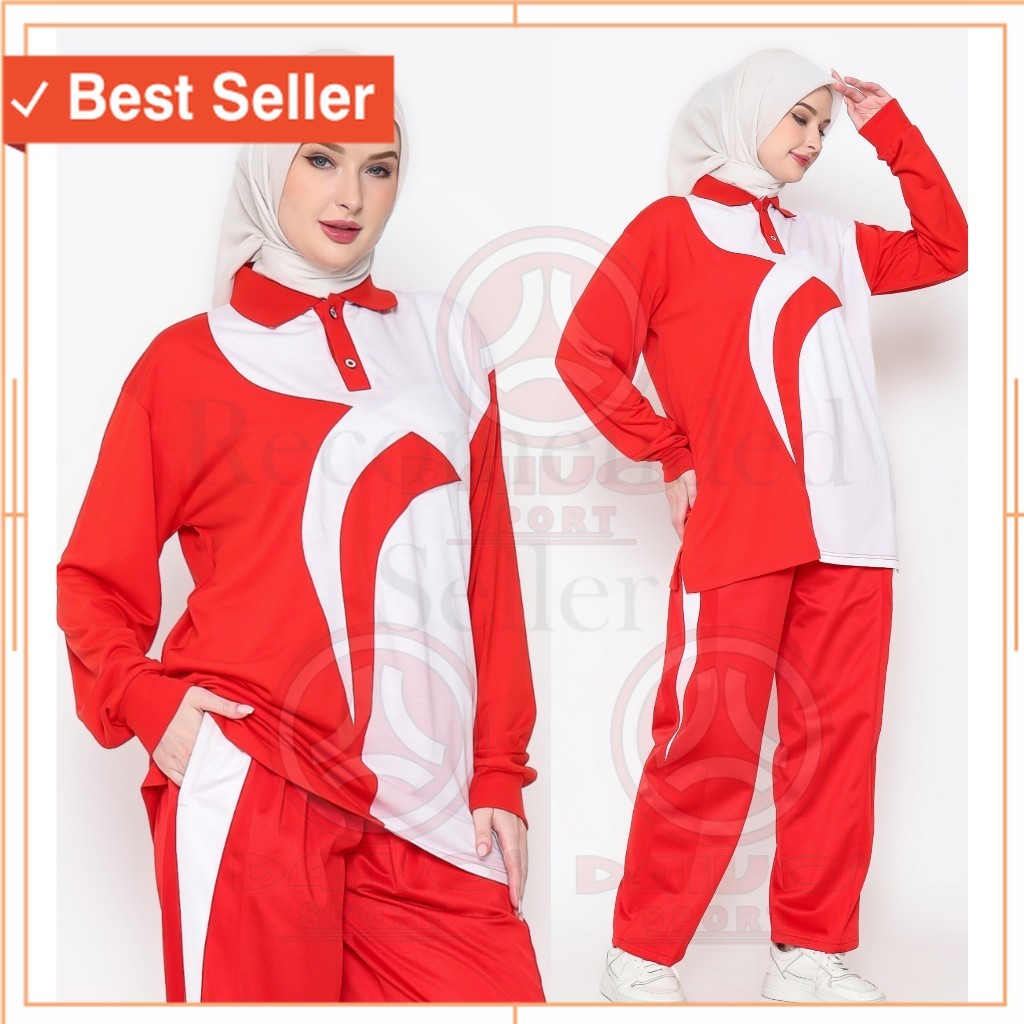 Baju Olahraga Merah Putih Kekinian / Setelan Baju Senam Merah Putih / Setelan Baju Olahraga Pria dan