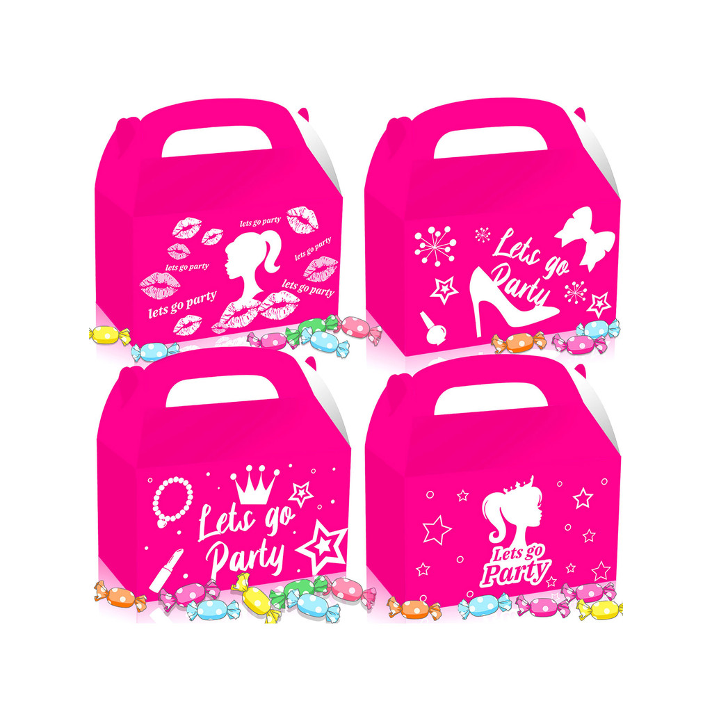 

12 PCS Let's Go Party Supplies Pink Candy Boxes Let's Go Party Gift Box Treat Bags Goodie Bags for Girl Birthday Party