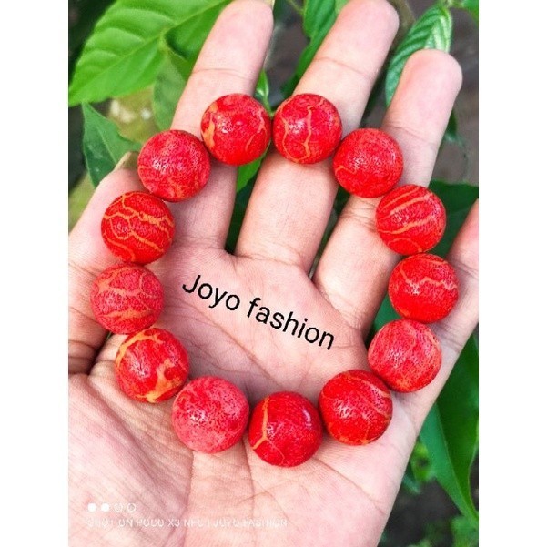 GELANG TASBIH FOSIL BATU MARJAN LAUT MERAH JUMBO NATURAL