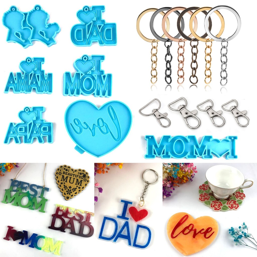 

Keychain Pendant Resin Mold Father'S Day Mother'S Day Pendant Silicone Mold MOM DAD Handmade Mould Jewelry Making DIY Crafts