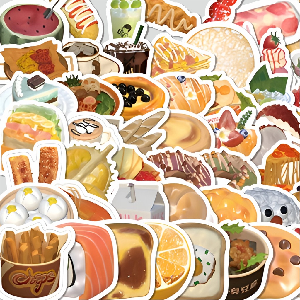

Stiker Cutting Pack Stiker INS Chesee Cake Butter Toast Isi 100Pcs Series Aesthetic Lucu Keren Untuk Koper Bahan Vynil