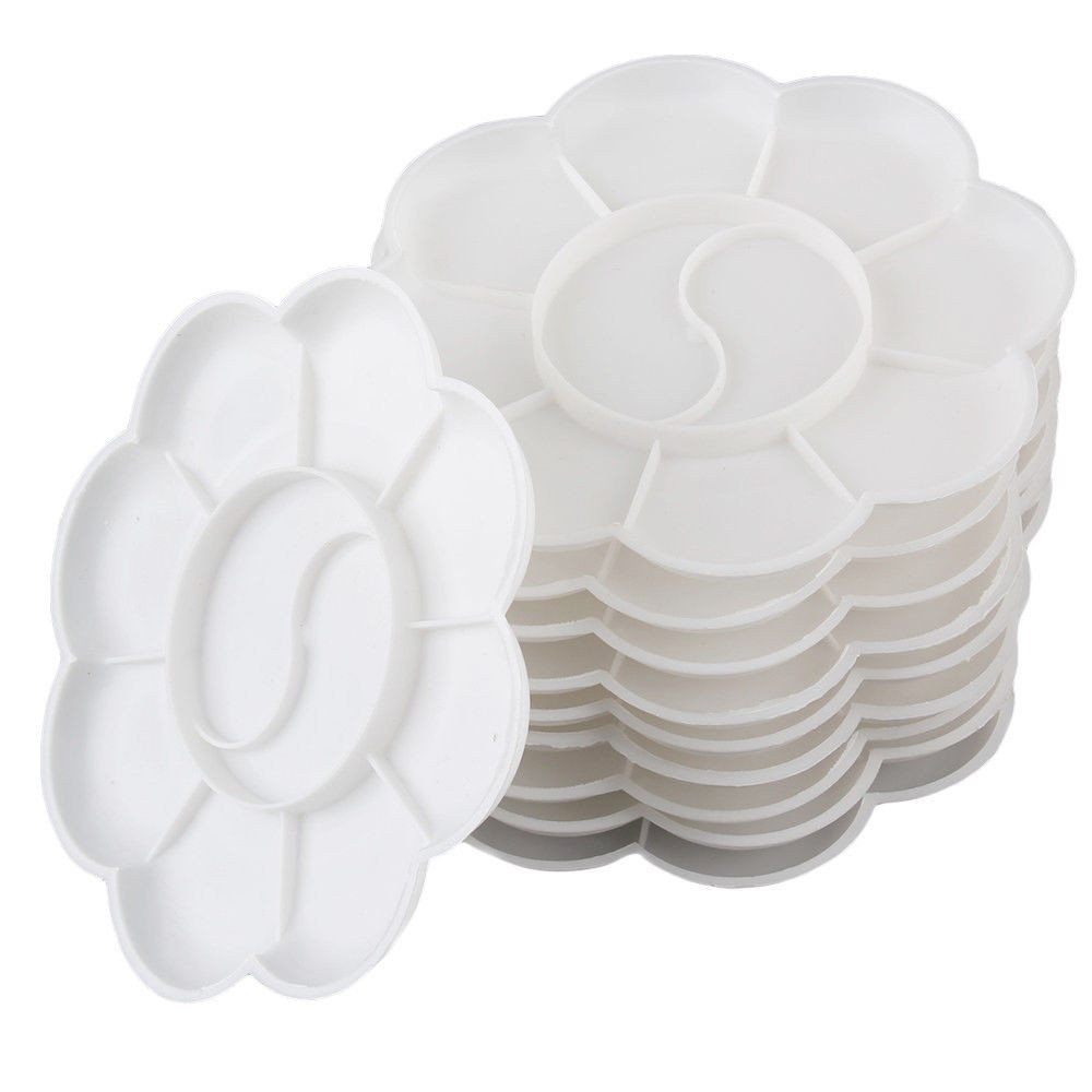 

5pcs Plum-Shaped Blossom Palette 8 Cells Paint Tray Artist Watercolor White Paint Container Plastic Art Paint Box Diy Graffiti