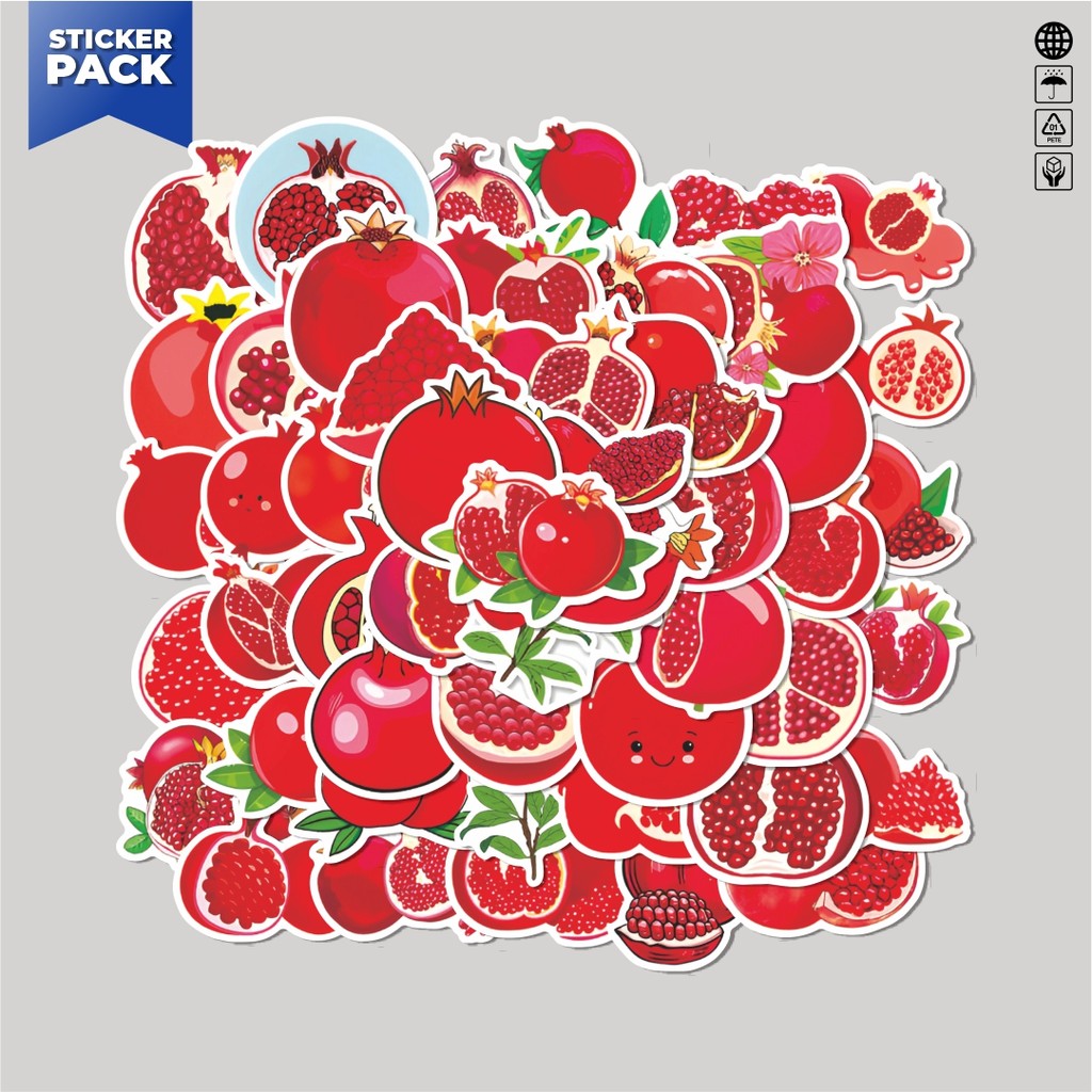 

[100PCS]Stiker Pack Stiker Piece Red Pomegranate [Potongan Delima Merah] Aesthetic Vinyl Anti Air Dekorasi Sticker Laptop Buku Journal Koper Helm Casing HP Gitar Helm Skateboard