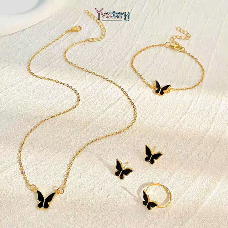 Kupu-kupu Set Perhiasan Wanita Titanium Kupu-Kupu Anti Luntur / Aksesoris Perhiasan Set Fashion Wani