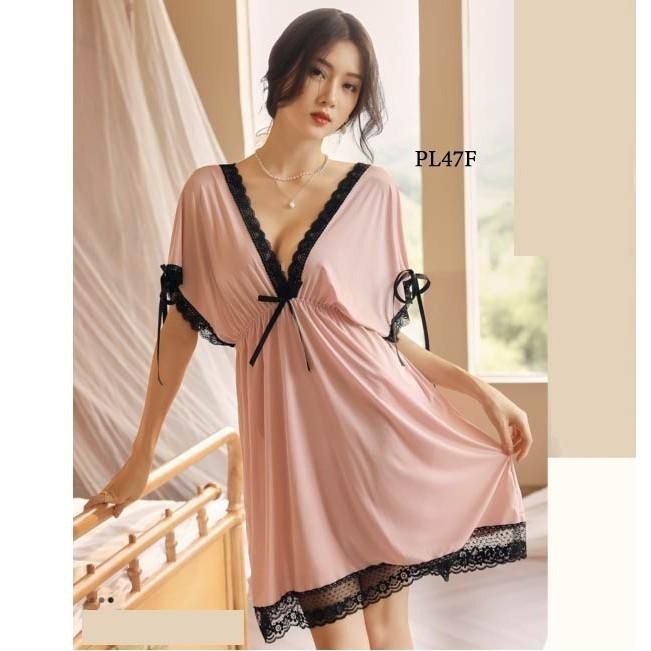 Premium Lingerie Dress Tidur Wanita  Jersey Pink Modern Sleepwear PL47F