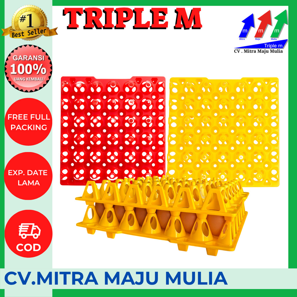 EGG TRAY PLASTIK KUNING MERAH BEBEK AYAM KECIL 1 PCS - Tempat Telur Kapasitas 30 Butir - Bahan Krat 
