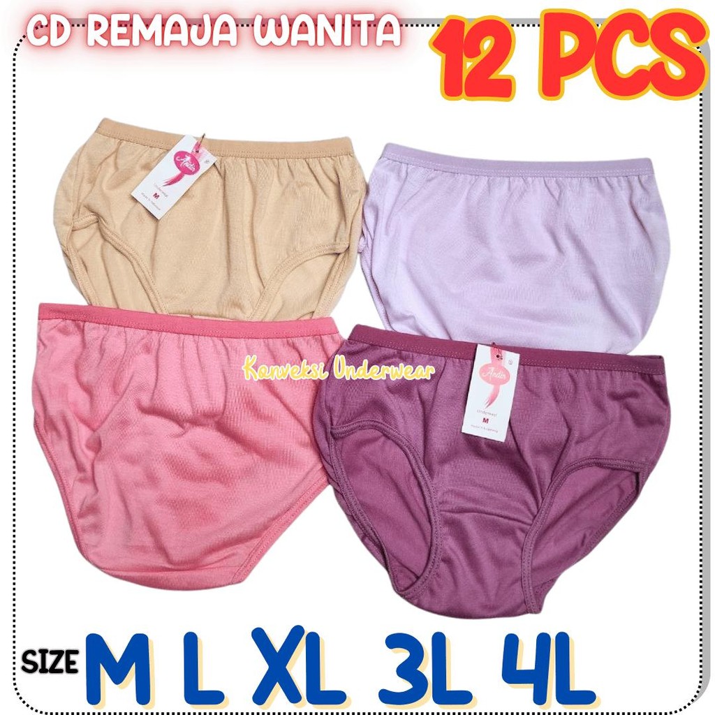 12 PCS Celana Dalam Perempuan Anak Remaja Wanita CD Wanita Import SD SMP SMA Dewasa Polos