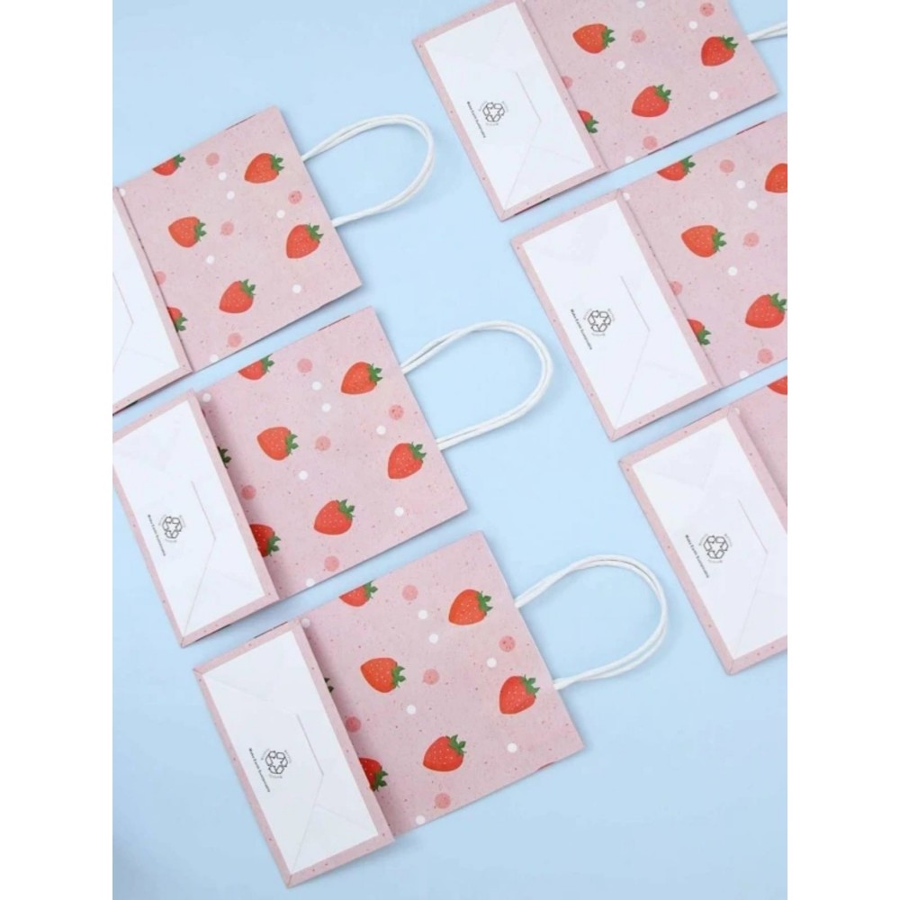 

4pcs fruit cartoon kraft paper tote bag, strawberry printed gift bag, 1 set of 4, wedding gift bag, party party