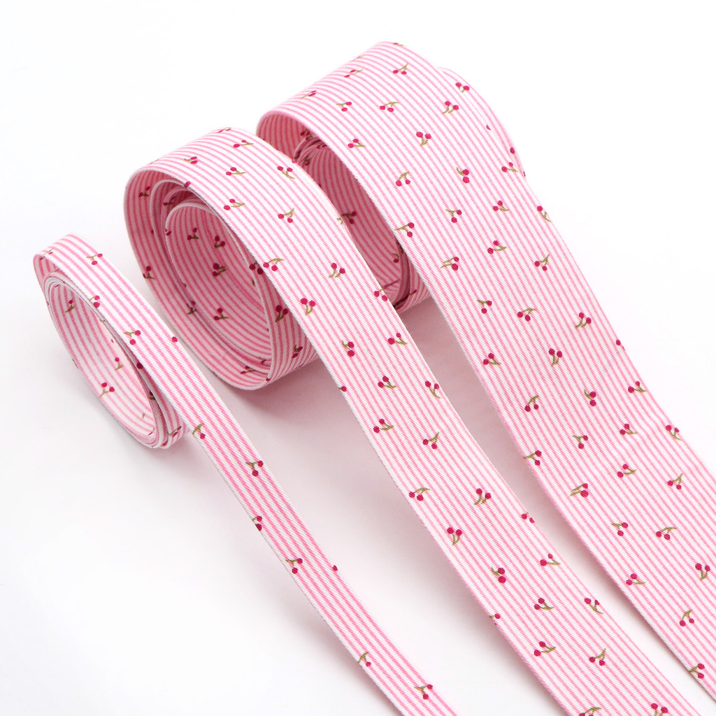 

1 Meter Cherry Stripe Double-Sided Polyester Fabric Ribbon, for Hair Accessories Clothing Handbags Hat Embellishments Wreath