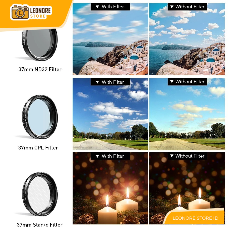 Filter ND CPL Kamera HP 7in1 Apexel 37mm + Clip Universal Cocok untuk Semua HP