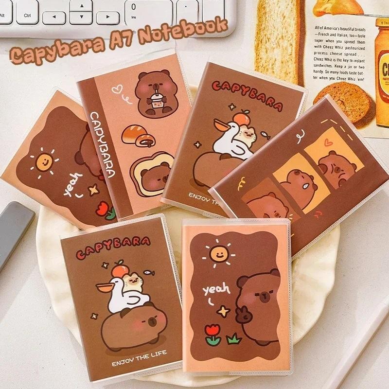 

Cute Cartoon Capybara Rubber Sleeve Notebook Portable Student A7 Mini Pocket Notebook Notepad 64 Sheets Kawaii School Stationery