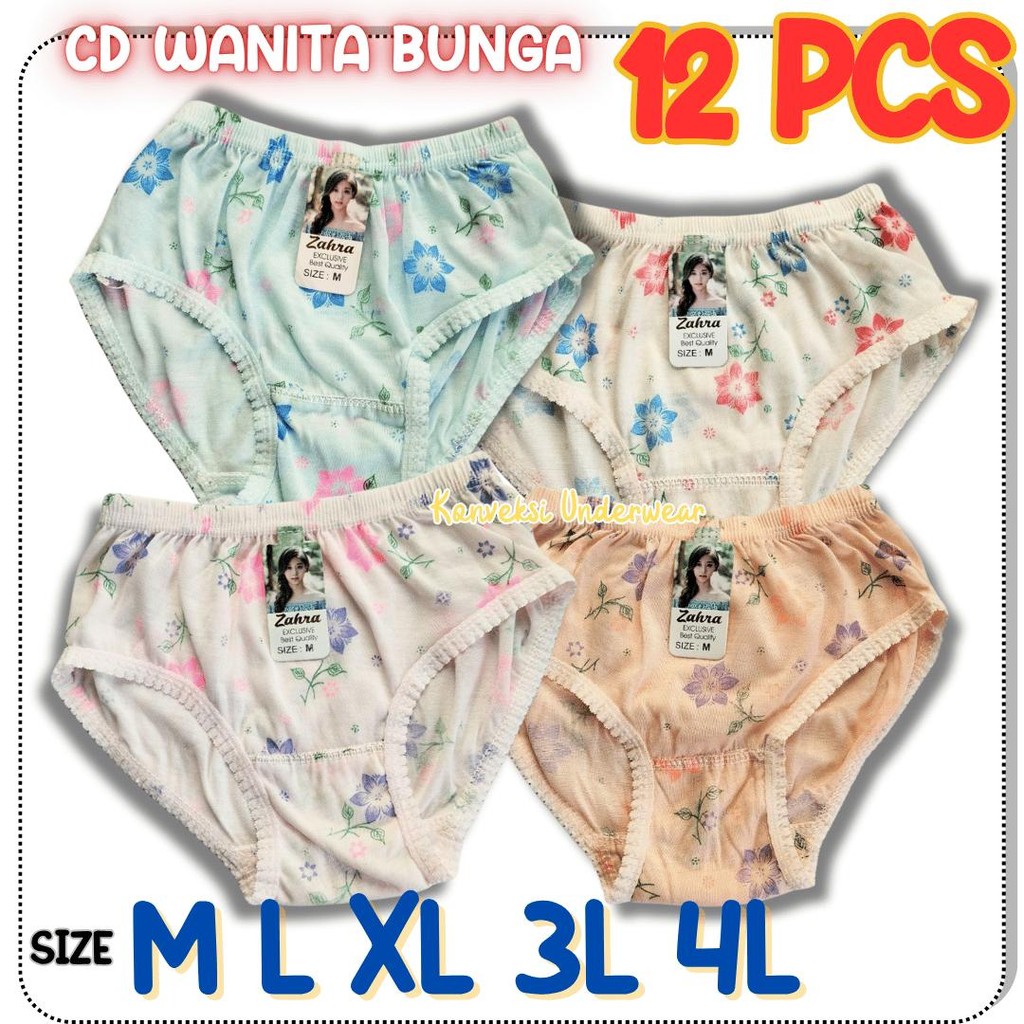 GROSIR 12 PCS CELANA DALAM CD PEREMPUAN MOTIF BUNGA ANAK SD SMP SMA IBU IBU