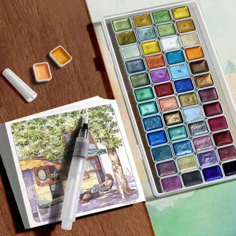 

48 Colors Watercolor Painting Set, Metallic Watercolor Paint Set, Pearlescent Watercolor Paint Set for Artists and Painting Love