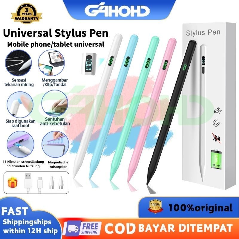 

Stylus Pen Universal for iPad Andorid Tablet Samsung Huawei IOS /Xiaomi Smart Pencil Stylus Magnetic Pen Anti-Kecelakaan / Sensitivitas Tekanan Kemiringan / Adsorpsi Magnetik / Lampu Indikator Baterai（Ujung Pena Gratis 2Pcs）