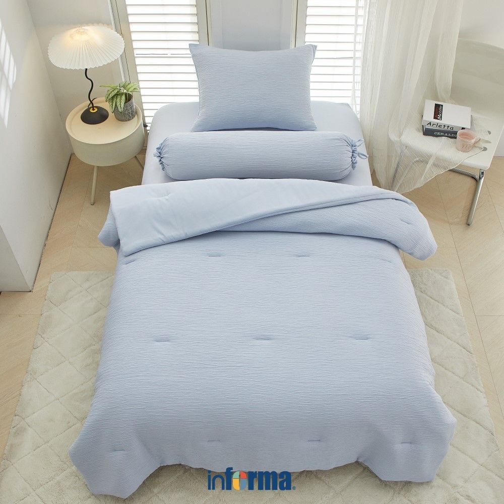 Informa Set Seprai Microfiber Gauze - Biru Icy Sprei Seprei Sheet Set Bed Sheet