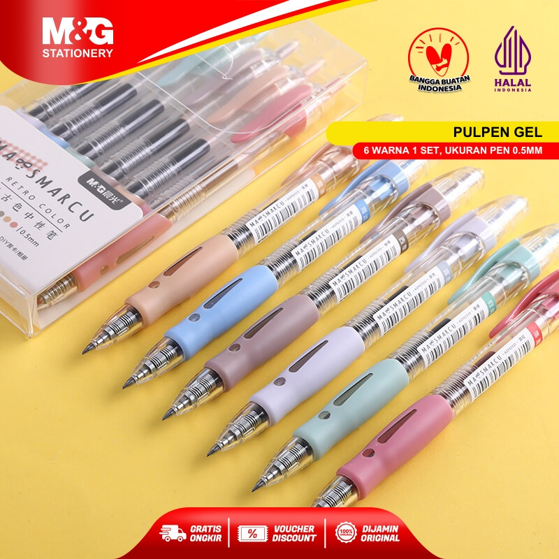 

M&G Pulpen Gel Warna Warni Pastel Set Isi 6 Retro Color Gel Pen Colors 0.5mm 6 Colors in 1 Tinta Halus Tidak Mudah Luntur Cocok Untuk Catatan Sekolah