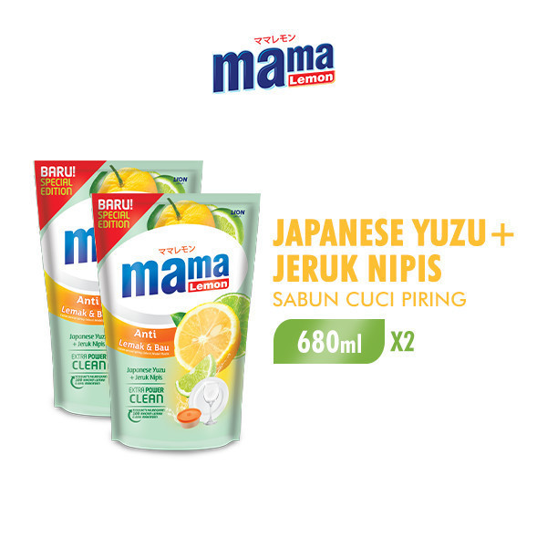 

Mama Lemon Sabun Cuci Piring Yuzu & Jeruk Nipis Anti Lemak & Bau Pouch 680 ml x2