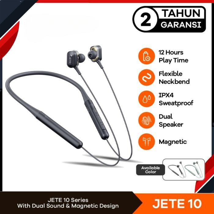 Headset Handsfree Sport Necklace Bluetooth JETE 10 Pro Garansi 2 Tahun - Hitam
