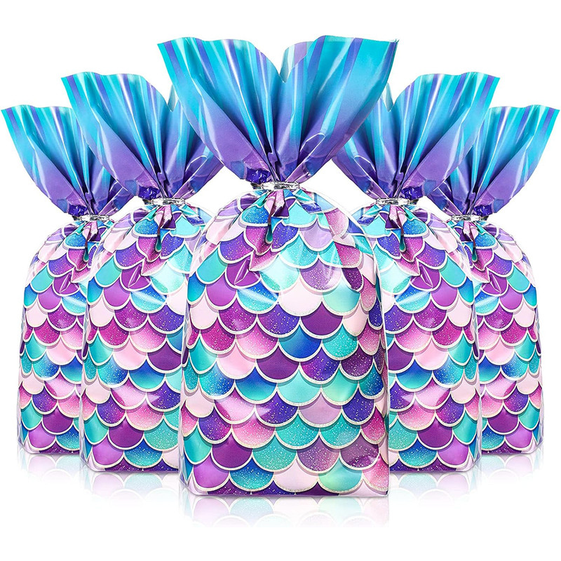 

50/100Pcs Mermaid Tail Candy Gift Bag Kid Girl Little Mermaid Theme Birthday Party Supplies Cookie Bag Baby Shower Decor Favors