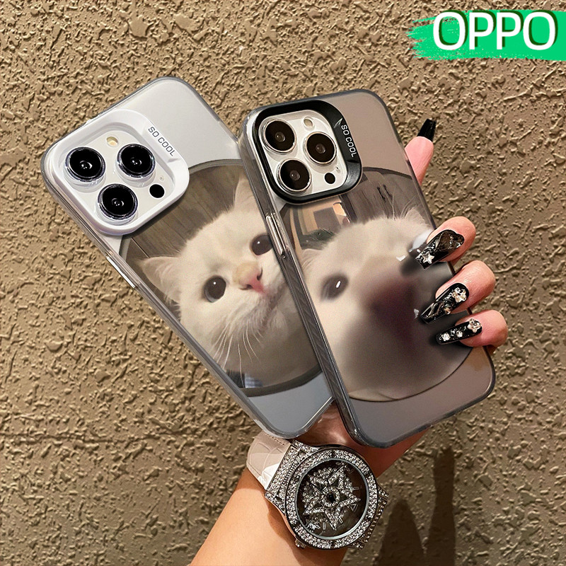 Lucu Kucing Couple Hologram PC Case OPPO A18 A57 A16 A15 A17 A60 A3x A3s A5s A54 A53 A12 A31 A58 A1K