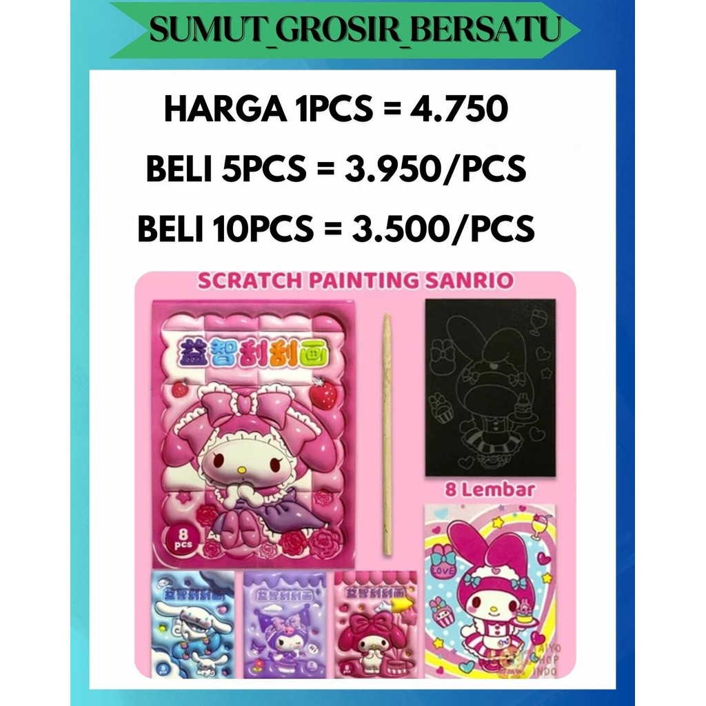 

SGB MAINAN EDUKASI DIY SCRATCH PAINTING SANRIO 3D BUKU KARTU GORES ANAK WARNA LUKIS PAINT