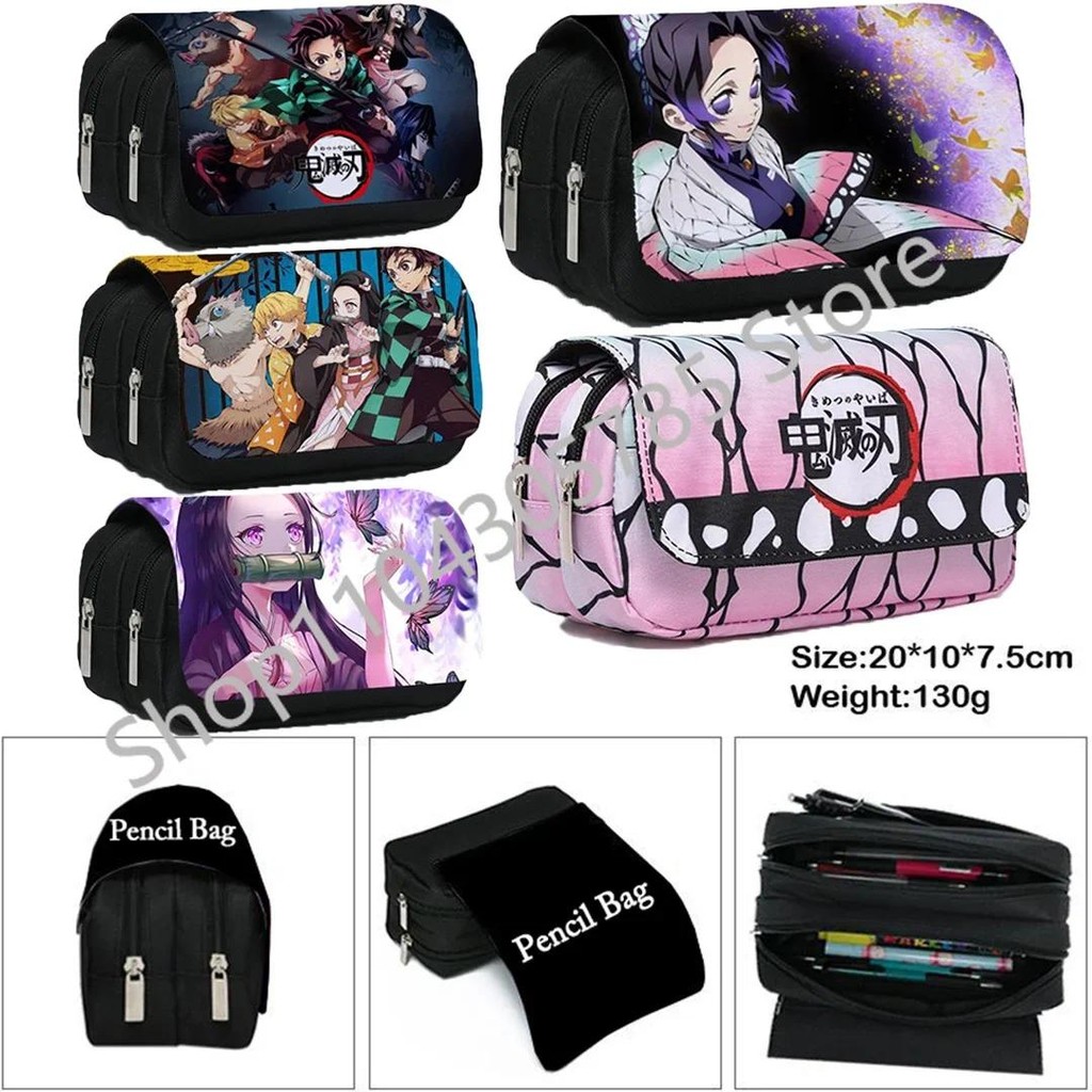 

Demon Slayer Pencil Bag Anime Tanjirou Zenitsu Giyuu Nezuko Double-layer Storage Bag Cute Student Cartoon Pen Case Gifts for Kid