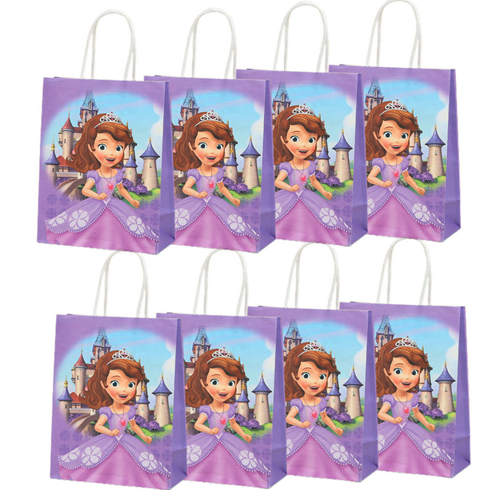 

Multifunction Disney Sofia Party Bag With Handles 21x15x8cm Festival Princess Party Supplies Candy Gift Packing Bags Kraft Paper