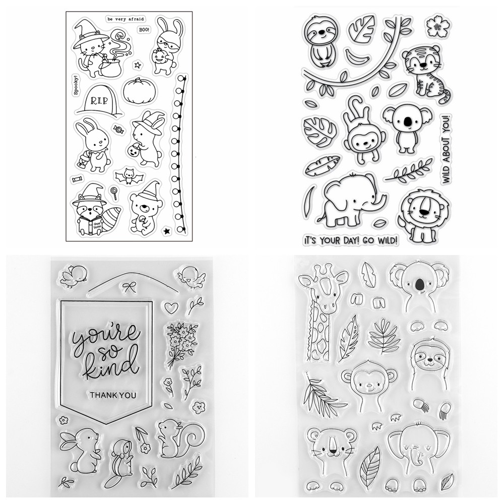 

Cute Wild Animals Clear Stamps and Cutting Dies, Halloween Silicone Stamps for Card Making Embossing Stencils Template for DIY
