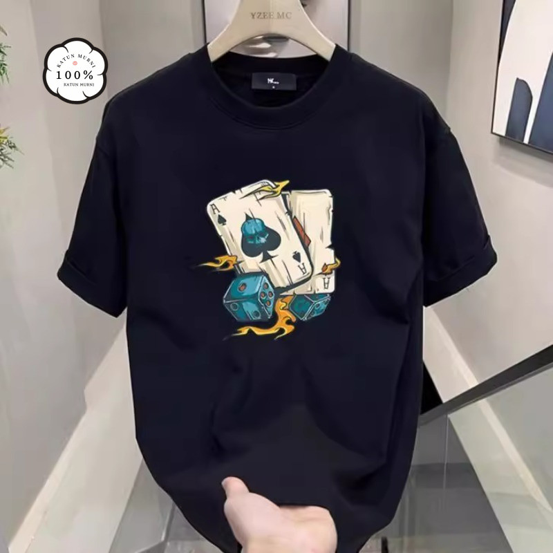 Kaos pria katun murni oversized gaya santai trendy ala Instagram musim panas COD
