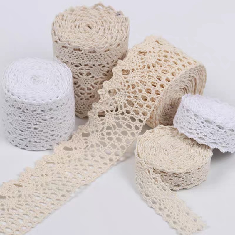 

5 Meters/lot Cotton Lace Ribbon Beige Patchwork Crocheted Lace DIY Handmade Wedding Party Craft Gift Packing
