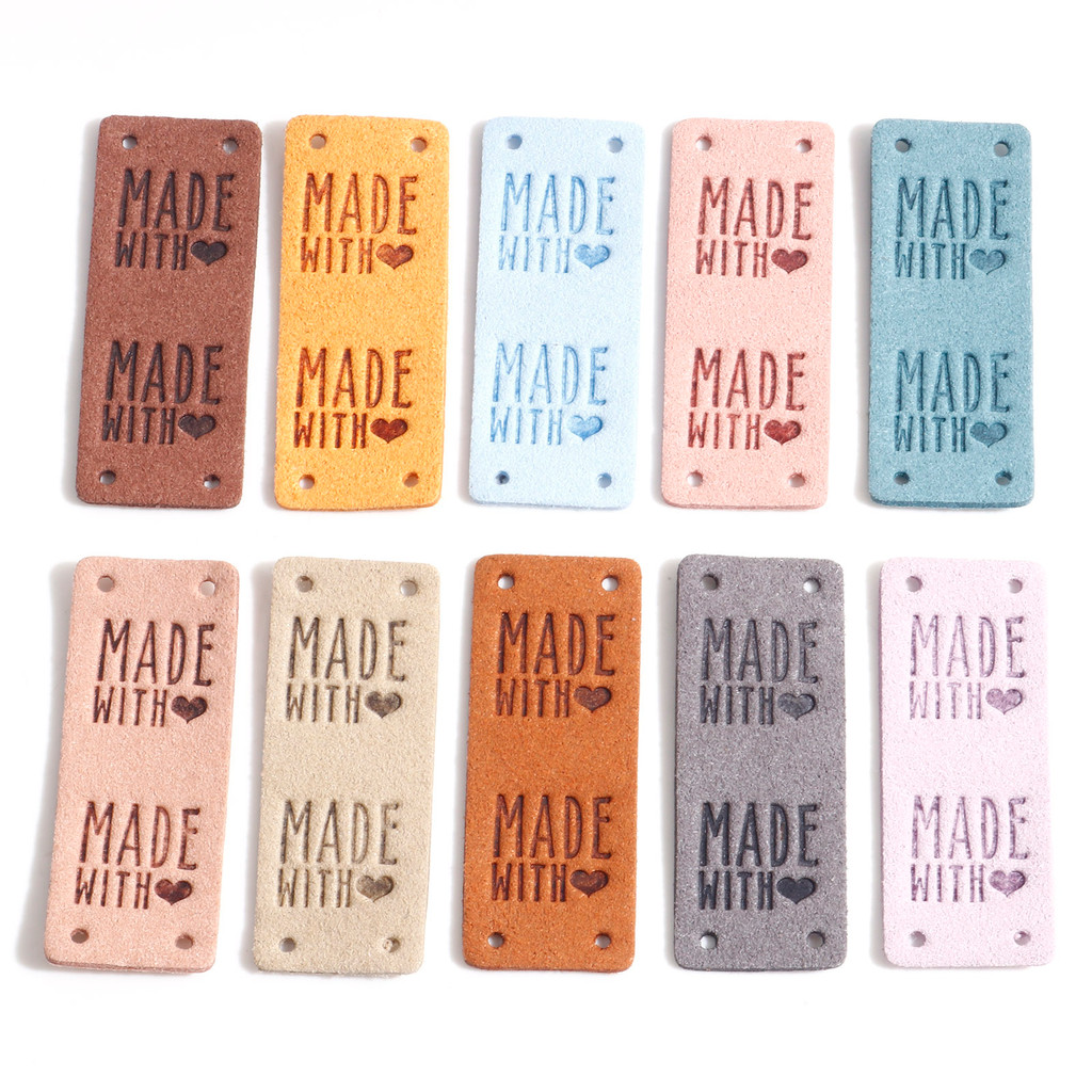

10 PCs PU Label Tags Rectangle Heart Pattern " Made With Love " Faux Suede Garment Tag Clothing Sewing Accessories 5cm x 2cm