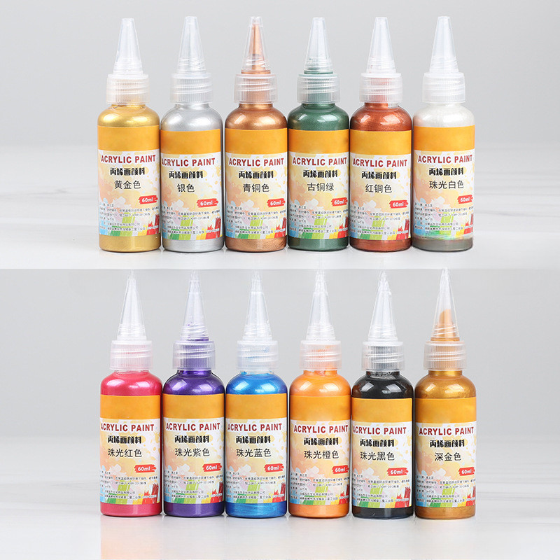 

60ml Acrylic Pigment Metal Color Buddha Light Coloring Graffiti Gold Egg Wall Painting Gold Silver Waterproof Pigment