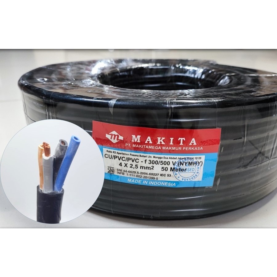 Kabel Makita NYYHY meteran 4 x 2,5 per 10 meter Serabut Tembaga Hitam 4x2,5