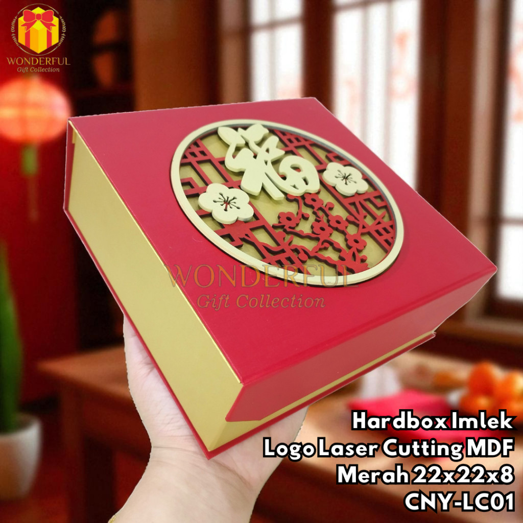 

Hardbox Imlek Logo Laser Cutting MDF Merah 22x22x8 CNY-LC01 / 22x22x10 CNY-LC02