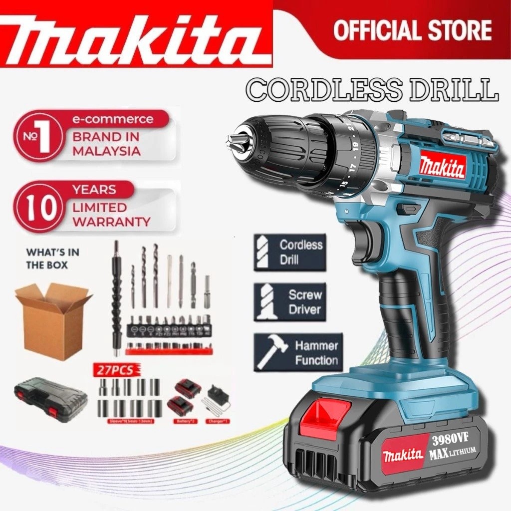 COD-298vf Mesin bor 2baterai cas 10mm bor listrik murah bor tangan baterai besi tembok Beton kayu - 
