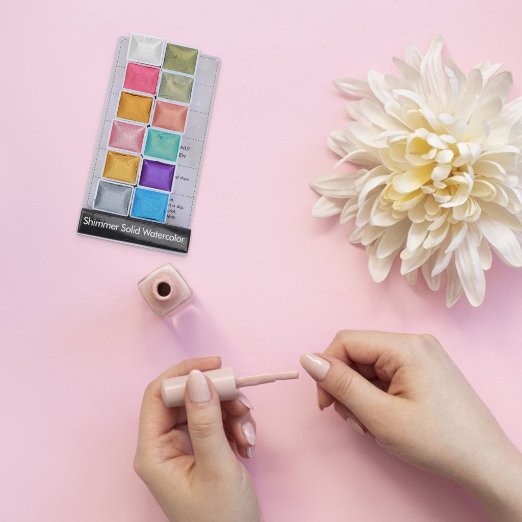 

Solid Watercolor Set Pearlized Glitter Watercolor Solid Pigment Art Craft Manicure Painting Vibrant Colors Safe Premium