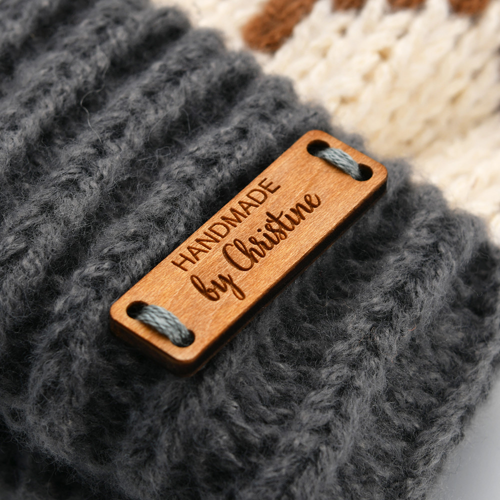 

3mm Eco-Friendly Wooden Labels - Laser-Cut Tags for Hats, Gloves, DIY Crafts, Bulk 50pcs Custom (12.5x40mm)