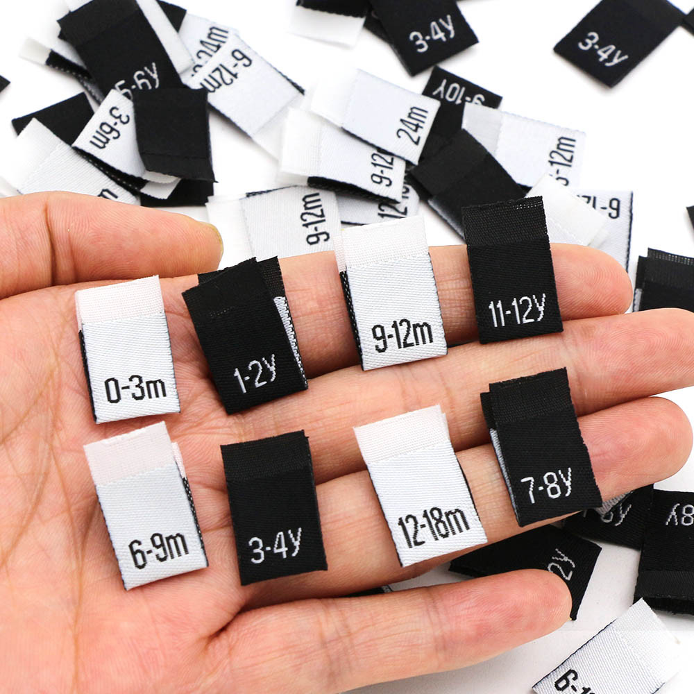 

100Pcs Number Size Labels Black White Cotton Tags For Baby Clothing Polyester Woven Labels Fabric Garment Sewing Accesssories