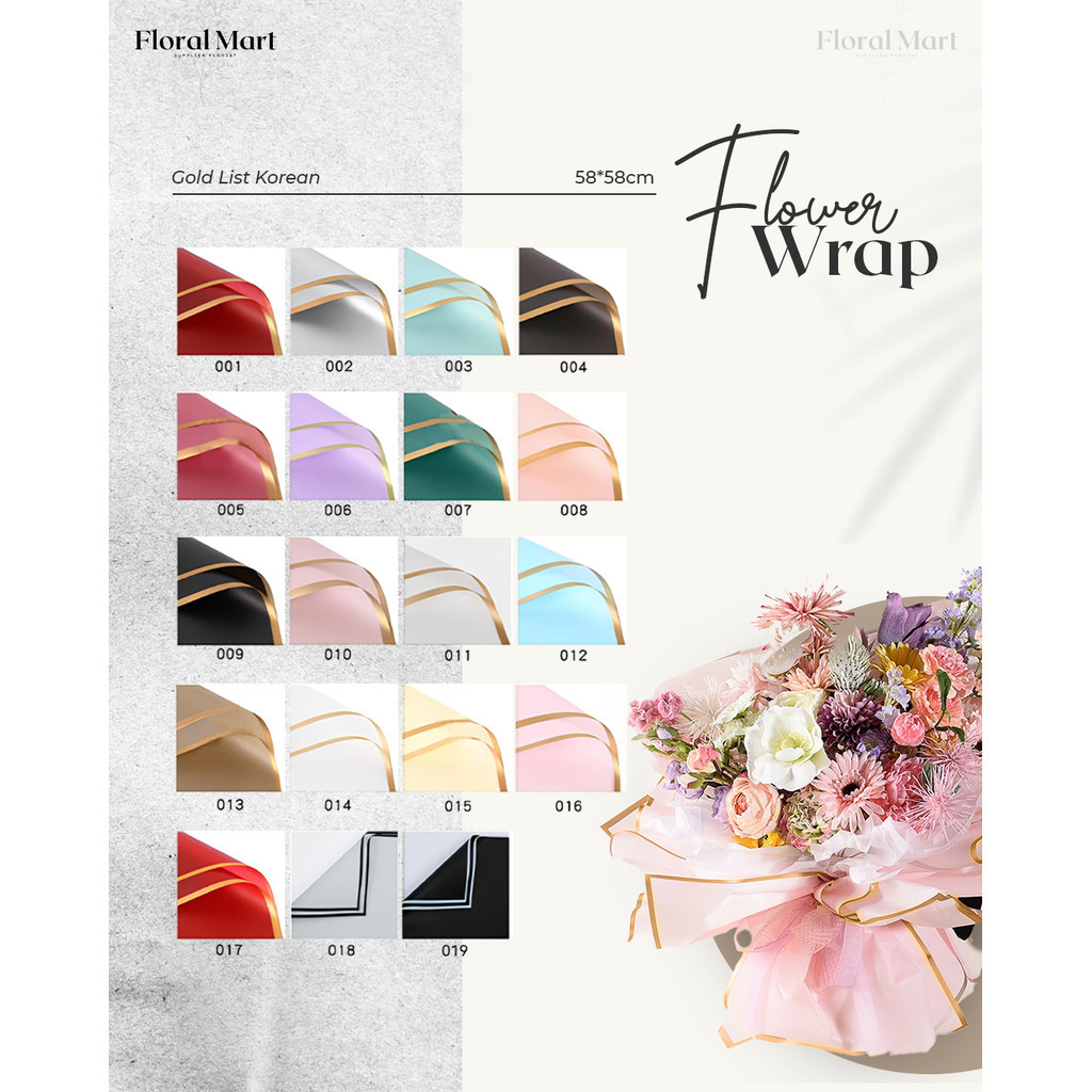 

Kertas Buket Bunga 2 Line Gold Transparan 5 Lembar Premium Flower Wrapping Paper Flomart