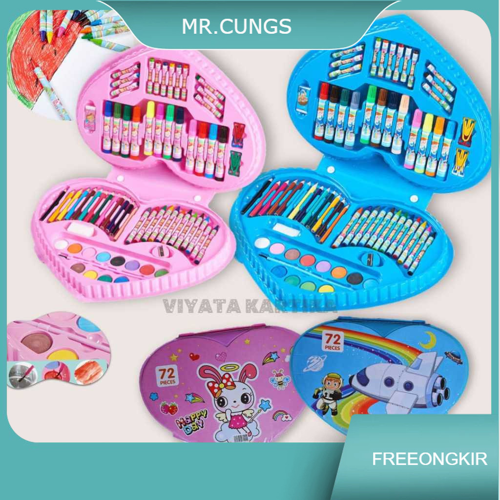 

art set 72 pcs pensil crayon set mewarnai alat menggambar dan lukis anak