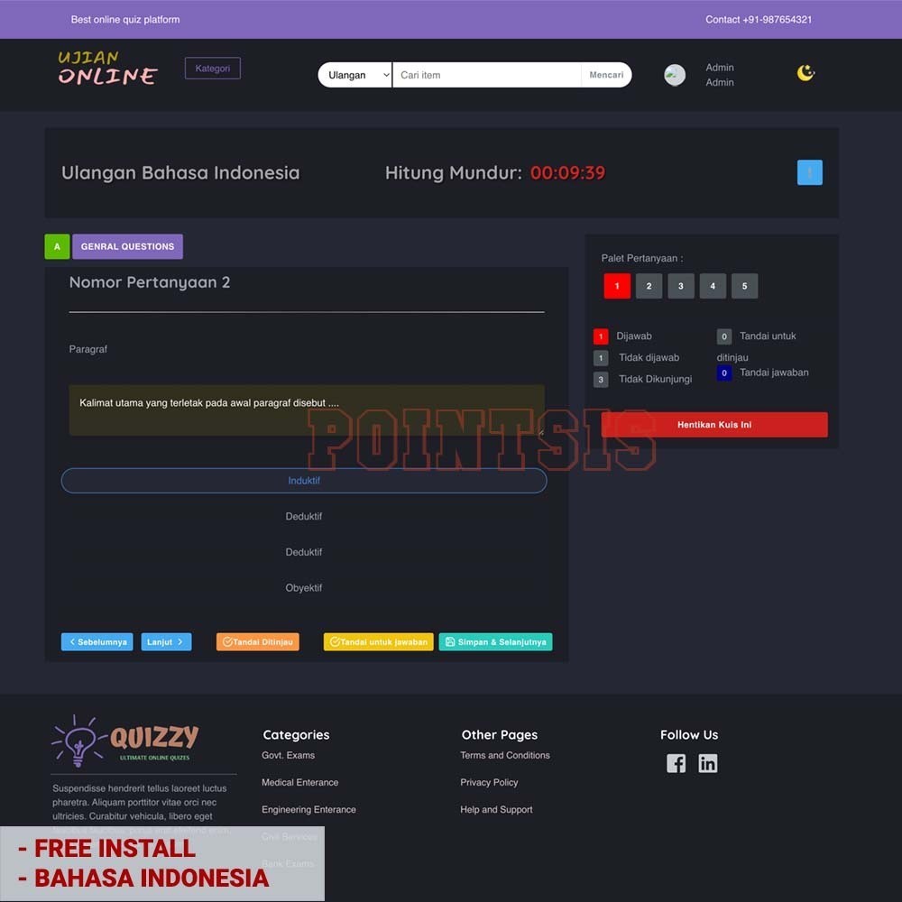 Software Source Aplikasi Web Ujian Online Kuis Ulangan Online Bahasa Indonesia CI BGC